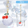 2Pcs Glass Round & Alloy Cherry Pendant Decorations HJEW-DC00105-2