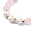 Natural Rose Quartz & Pearl Beaded Stretch Bracelet for Women BJEW-JB09384-02-2