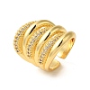 Brass Micro Pave Clear Cubic Zirconia Open Cuff Rings for Women RJEW-A048-23G-1
