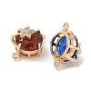 Brass Pave Faceted Glass Flat Round Connector Charms KK-G517-09G-2