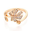 Tropical Leaf Shape Brass Micro Pave Clear Cubic Zirconia Cup Peg Ring Settings KK-T076-12G-2