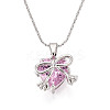 Brass Cubic Zirconia Heart with Bowknot Pendant 304 Stainless Steel Chain Necklaces NJEW-T018-04P-3