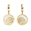 Left and Right Flat Round with Rose 304 Stainless Steel Shell Dangle Earrings EJEW-L283-070G-1
