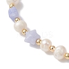 Synthetic Blue Lace Agate & Natural Cultured Freshwater Pearl & Brass Beads Stretch Bracelets for Women BJEW-JB12814-01-3