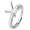 1Pc Adjustable Rhodium Plated Sterling Silver Finger Rings Components STER-BC0002-02P-1