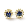 Flower Brass Micro Pave Clear Cubic Zirconia Stud Earrings EJEW-G387-04G-2