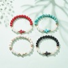 Natural White Jade & Gemstone & Synthetic Turquoise(Dyed) Stretch Bracelet with Cross BJEW-JB08295-2