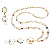 1Pc Round Wood & Colorful Metal Smiling Face Beaded ID Badges Lanyard NJEW-ME0001-05A-1