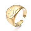 304 Stainless Steel Smiling Face Open Cuff Ring RJEW-T023-90G-3