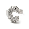Letter Brass Micro Pave Clear Cubic Zirconia Open Cuff Ring for Women RJEW-N046-03C-P-2