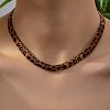 Leopard Print Alloy Snake Chain Necklaces for Women NJEW-K281-01-1