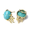 Brass Micro Pave Cubic Zirconia Stud Earring Findings with Natural Turquoise KK-Z096-05G-12-2