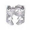 Non-Tarnish 304 Stainless Steel Ginkgo Leaf Wrap Open Cuff Ring LS-RJEW-T023-28P-2