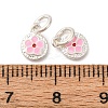 Fine Silver Pearl Pink Enamel Flat Round with Flower Charms STER-A047-04A-S-3