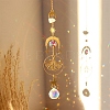 Natural Rose Quartz Brass Moon & Star Hanging Ornaments LS-PW-WG80899-06-1