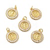 Flat Round with Saint Brass Micro Pave Clear Cubic Zirconia Pendants KK-G419-25G-1