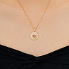 Elegant Fashion Brass Clear & Hot Pink Cubic Zirconia Circle Heart Pendant Necklaces for Women RR6975-1-3