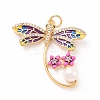 Eco-Friendly Brass Micro Pave Cubic Zirconia with Enamel Pendants X-KK-K268-29G-2
