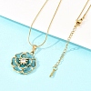 304 Stainless Steel Pave Clear Cubic Zirconia with Enamel Flower Pendant Necklaces NJEW-H088-02G-2