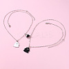 2Pcs Ghost Alloy Black & White Enamel Split Pendant Best Friend Necklaces with Heart Magnetic Clasps FS-WG095C9-01-4