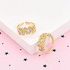 Brass Micro Pave Clear Cubic Zirconia Cuff Rings for Women KK-T074-20G-1