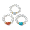 Oval Synthetic Turquoise & Natural Red Aventurine & Aquamarine Beaded Finger Rings RJEW-JR00768-1