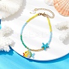 Glass Seed Fish Charm Bracelet with Synthetic Turquoise Starfish BJEW-MZ00045-4