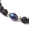 6mm Round Natural Lava Rock & Dyed Pearl Beaded Stretch Bracelets for Women BJEW-JB10619-01-3