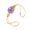 Natural Amethyst Round Beaded Open Cuff Ring RJEW-TA00041-02-4