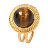 Round Natural Tiger Eye Finger Rings RJEW-Q822-33G-02-1