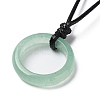 Natural Green Aventurine Ring Pendant Necklace with Waxed Cords NJEW-R262-01A-09-3