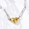 304 Stainless Steel Double-Sided Magnetic Heart Pendant Paperclip Chain Necklaces LS-NJEW-U028-02G-3