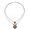 1Pc Bohemian Wood & Alloy Pendant Double Layer Necklaces for Women NJEW-CL0001-37-7