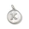Brass Pave Natural Shell Flat Round with Letter Charms KK-Z115-13P-K-1