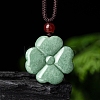 Natural Jadeite Carved Clover Pendant Necklaces NJEW-F321-01-1
