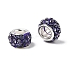 Polymer Clay Rhinestone European Large Hole Beads with Silver Color Plated Brass Cores FPDL-R002-07-3