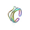 Rainbow Color 304 Stainless Steel Wave Wire Wrap Open Cuff Ring for Women RJEW-N038-047M-3