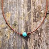 Synthetic Turquoise Round Ball Pendant Genuine Leather Handmade Necklace Simple Elegant Jewelry IU3089-1-1