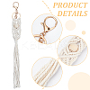 Cotton Knitting Tassel with Wood Beads Keychains KEYC-WH0018-78-4