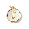 Brass Pave Natural Shell Flat Round with Letter Charms KK-Z115-13G-J-1