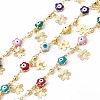 Handmade Eco-friendly Brass Enamel Flower with Evil Eye Link Chain CHC-E025-20G-1