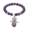 Natural & Synthetic Mixed Gemstone Stretch Bracelets with Angel Charms BJEW-JB11046-3