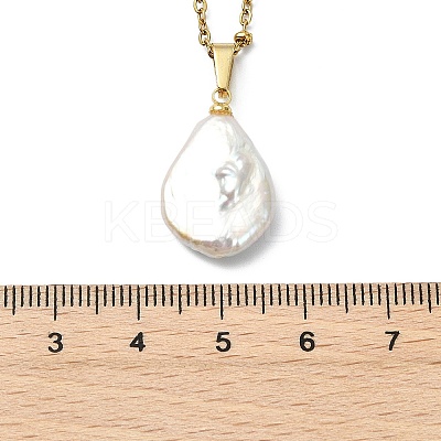 Natural Baroque Pearl Keshi Pendant 304 Stainless Steel Satellite Chain Necklaces NJEW-JN06161-1
