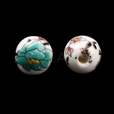 Floral Printed Porcelain Beads X-PORC-Q199-8mm-17-1