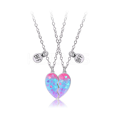 2Pcs Fashionable Alloy Enamel BFF Glitter Heart Magnetic Pendant Necklaces for Women FS-WGD1691-01-1