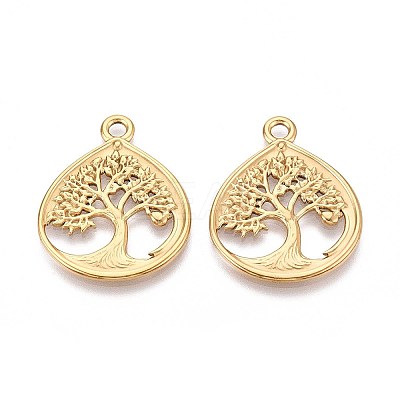 304 Stainless Steel Teardrop with Tree of Life Pendants STAS-T067-35G-1