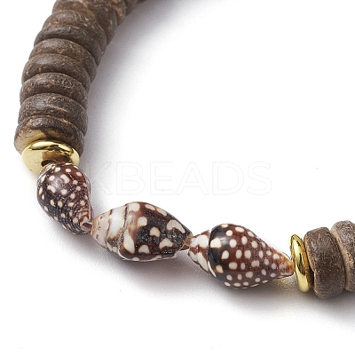 Natural Coconut Rondelle Beaded Stretch Bracelets BJEW-JB10250-01-1