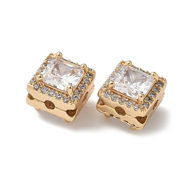 Brass Micro Pave Clear Cubic Zirconia Beads KK-G531-04G-1