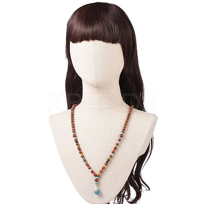 Wood & Natural Carnelian & Synthetic Turquoise Beaded Necklaces NJEW-JN04136-1