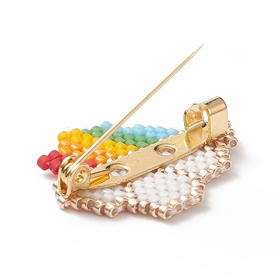 Glass Seed Braided Cloud with Rainbow Brooch Pin JEWB-MZ00001-1